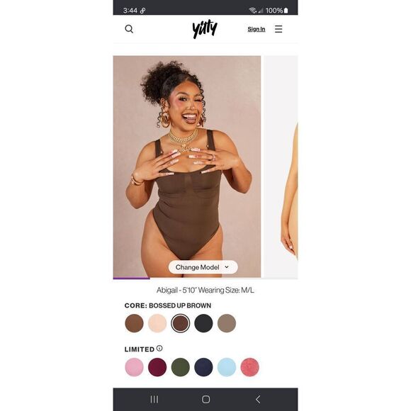 New 1X/2X Fabletics Bossed Brown Nearly Naked Shaping Thong Bodysuit Shapewear - Picture 1 of 8